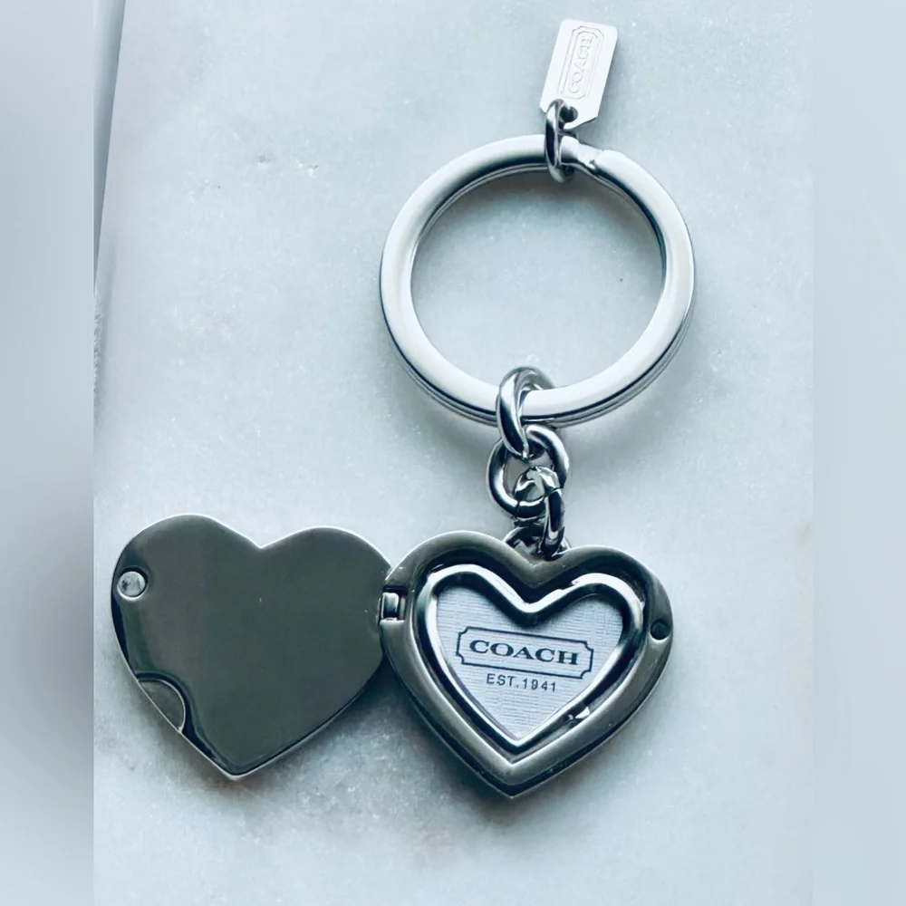 Coach Silver Heart Locket Keyring - Picture 2 of 11